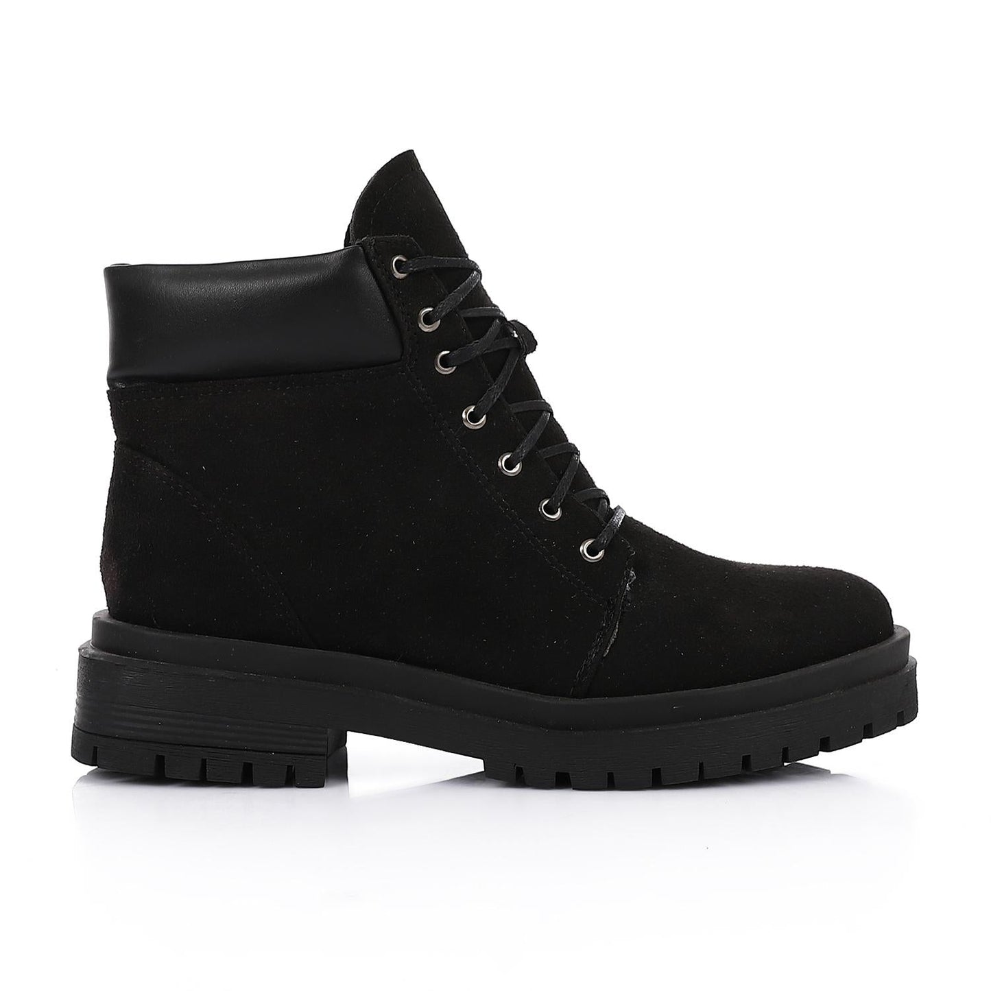 Suede Leather Solid Work Boots - Black