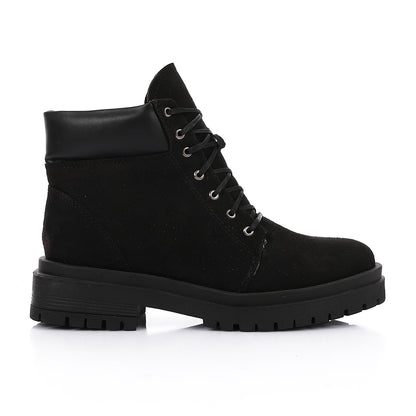 Suede Leather Solid Work Boots - Black