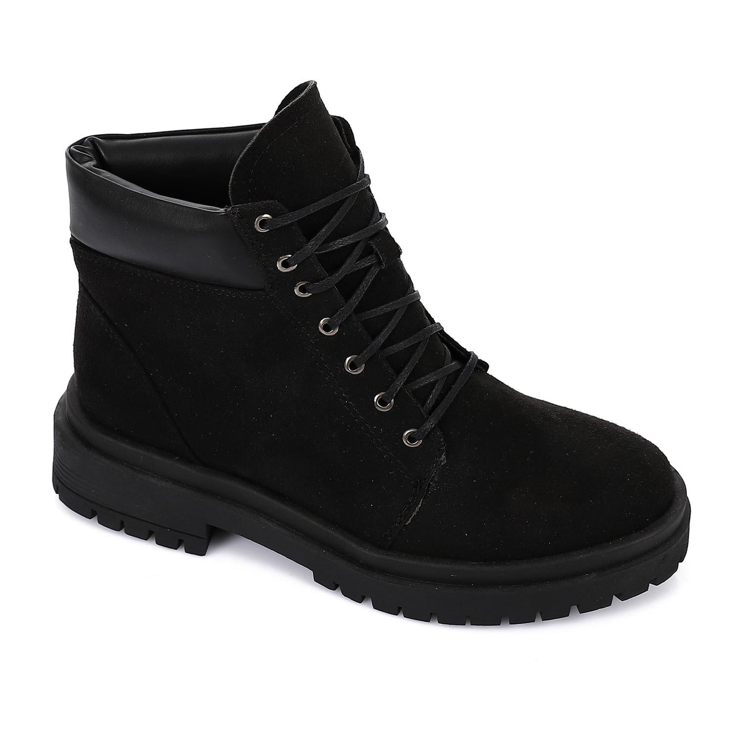 Suede Leather Solid Work Boots - Black