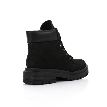 Suede Leather Solid Work Boots - Black