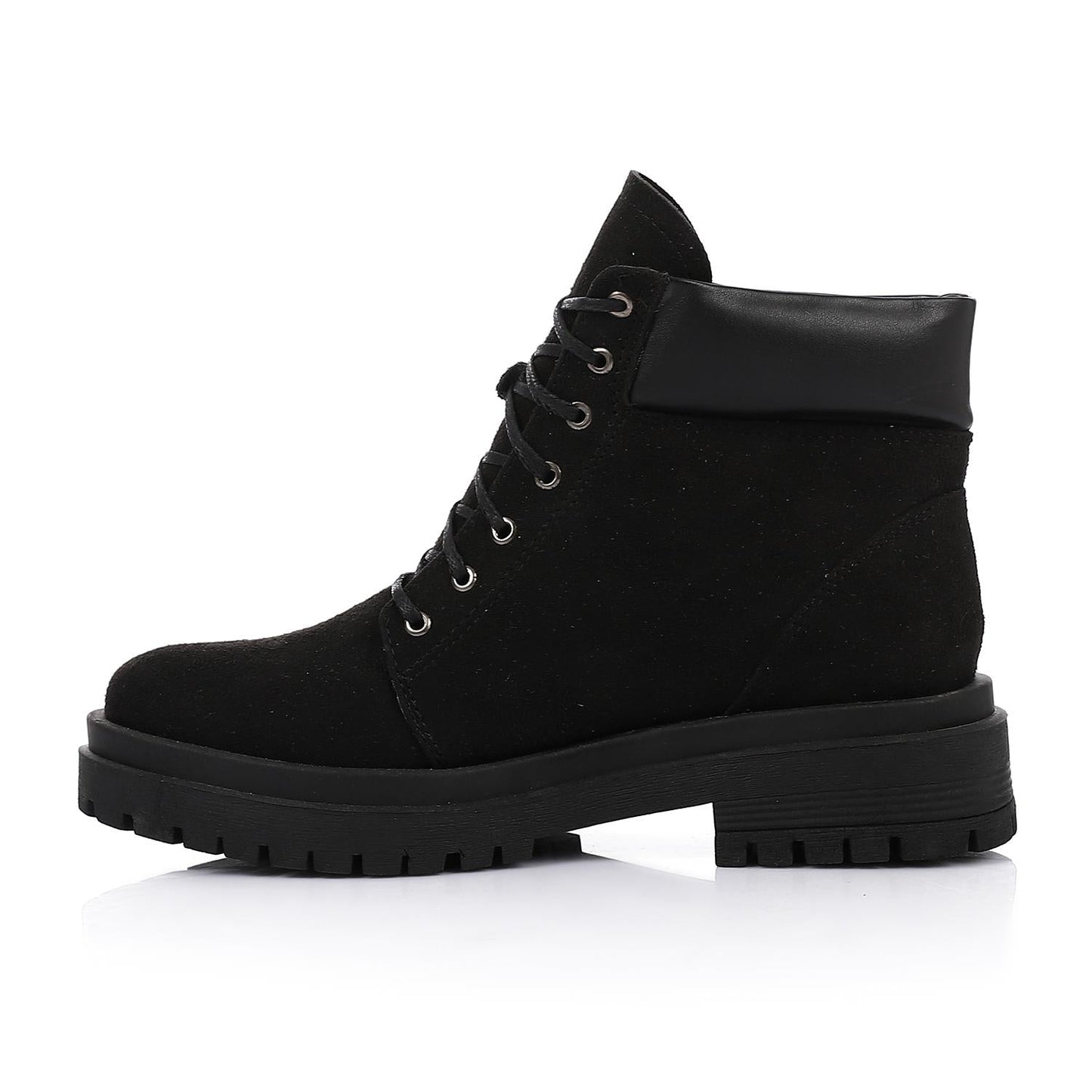 Suede Leather Solid Work Boots - Black