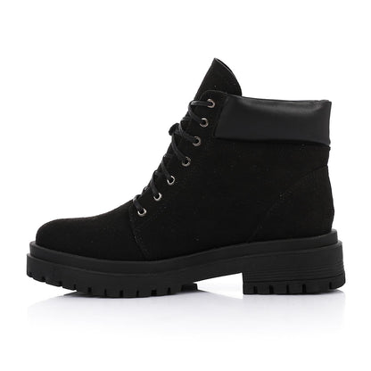 Suede Leather Solid Work Boots - Black