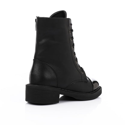 Leather Patent Cap-Toe Combat Boots - Black