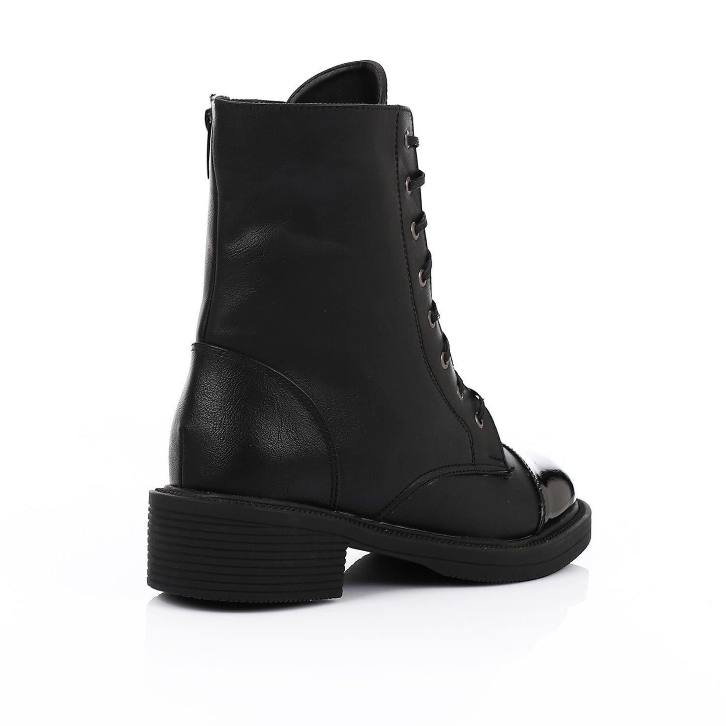 Leather Patent Cap-Toe Combat Boots - Black