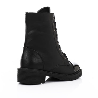 Leather Patent Cap-Toe Combat Boots - Black