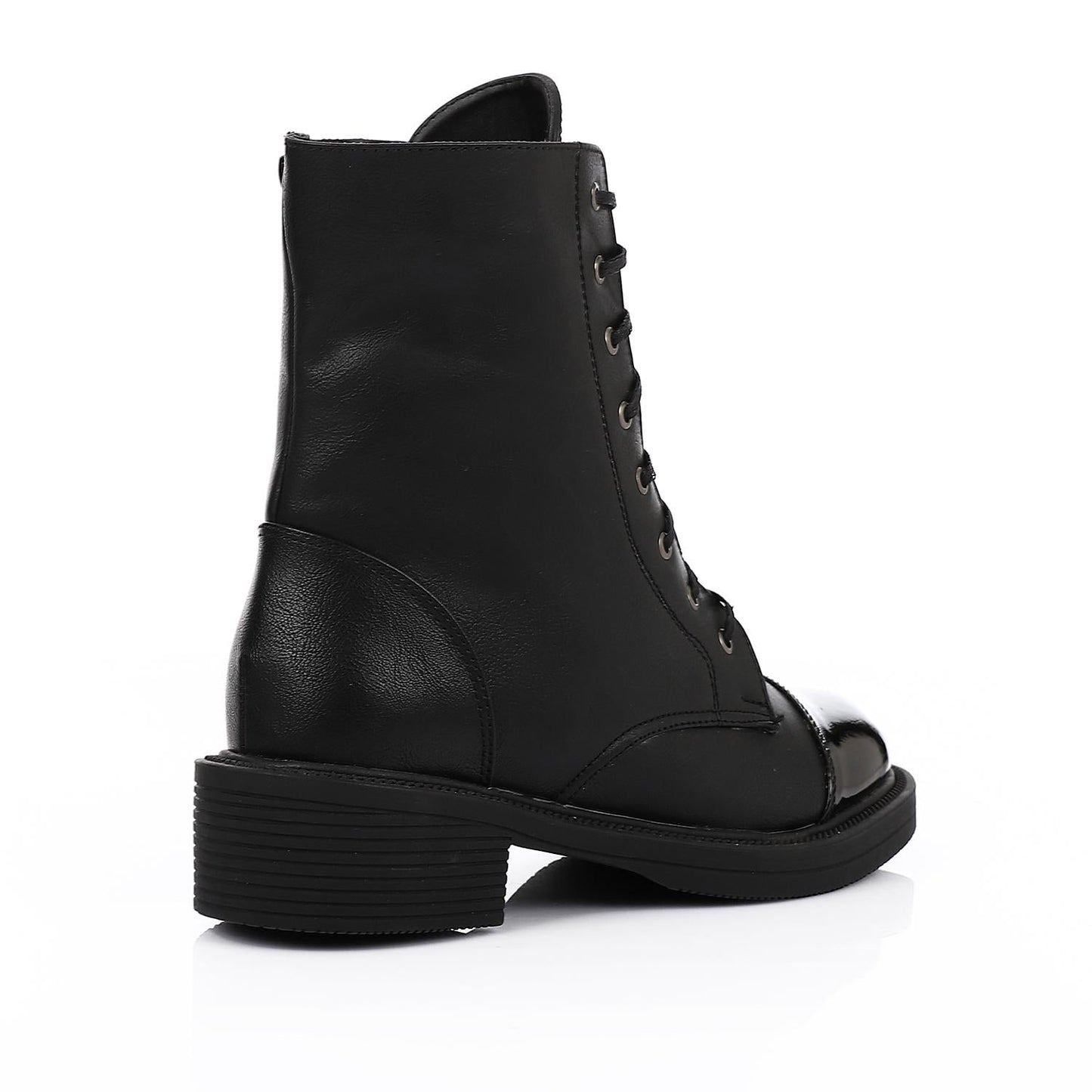 Leather Patent Cap-Toe Combat Boots - Black
