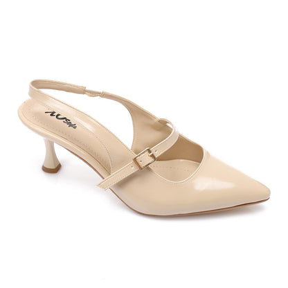Patent Leather Pointed Toe Slingback Court Shoes - Beige