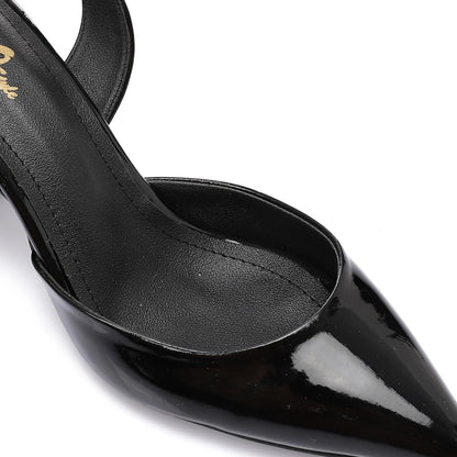 Patent Leather Solid Slingback Pumps - Black