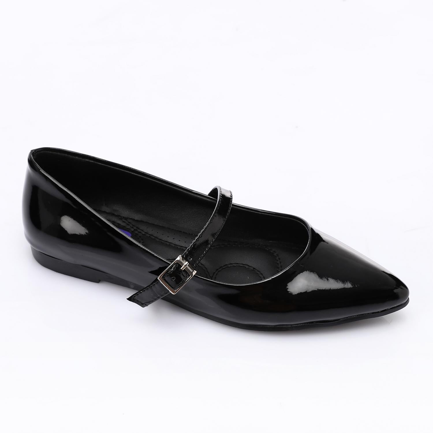 Patent Leather Solid Mary Jane Flats - Black