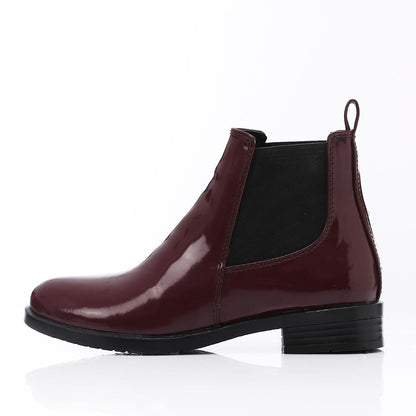 Patent Leather Ankle Chelsea Boot - Burgundy