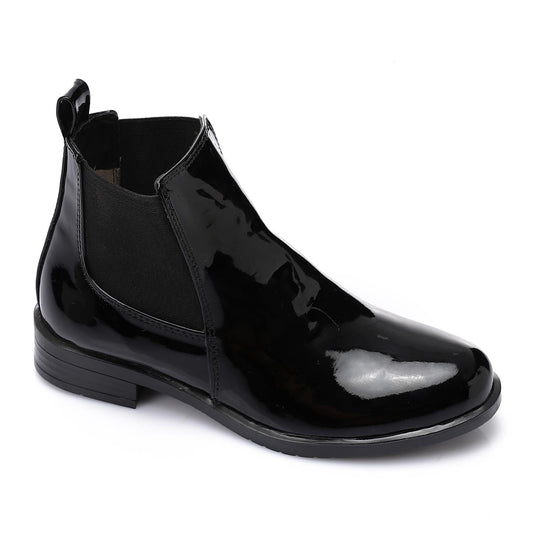 Patent Leather Ankle Chelsea Boot - Black