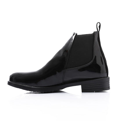 Patent Leather Ankle Chelsea Boot - Black