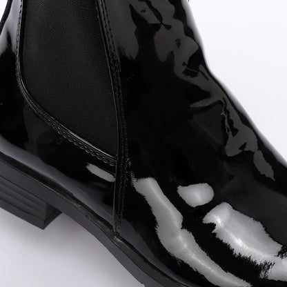 Patent Leather Ankle Chelsea Boot - Black