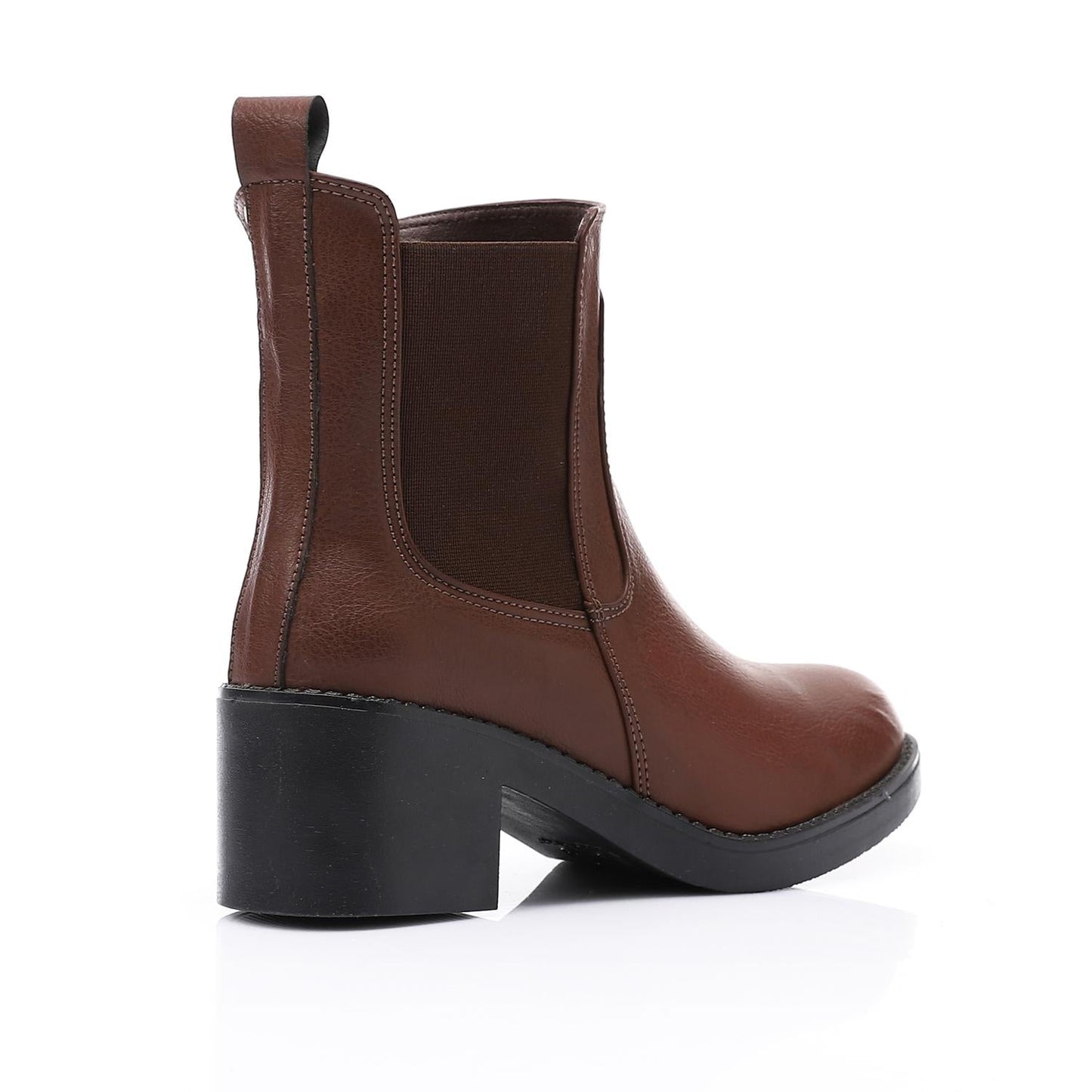 Leather Ankle Chelsea Boot with Block Heel - Brown