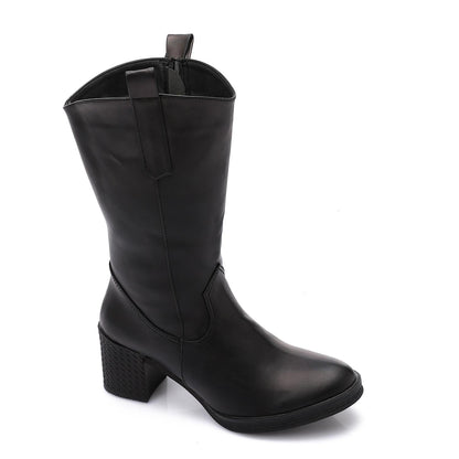 Leather Mid-Calf Boot - Black