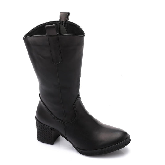 Leather Mid-Calf Boot - Black