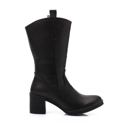 Leather Mid-Calf Boot - Black