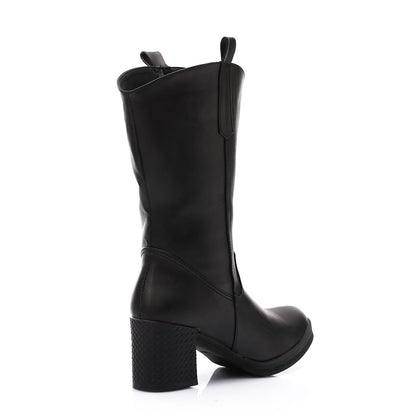 Leather Mid-Calf Boot - Black