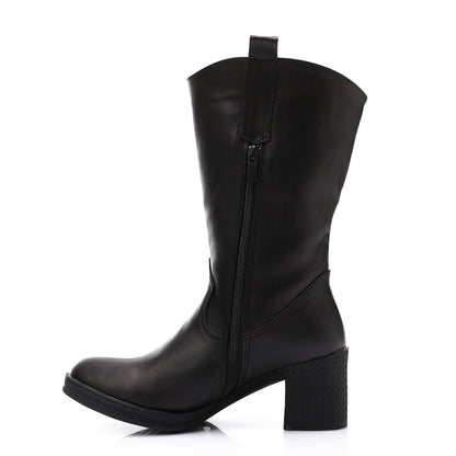 Leather Mid-Calf Boot - Black