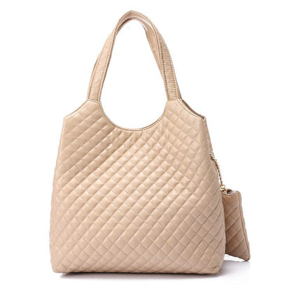 Faux Leather Quilted Hand Bag - Beige