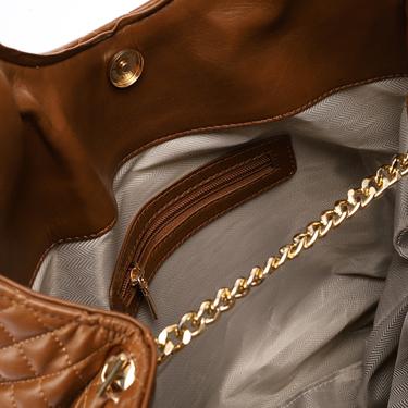 Faux Leather Quilted Hand Bag - Brown