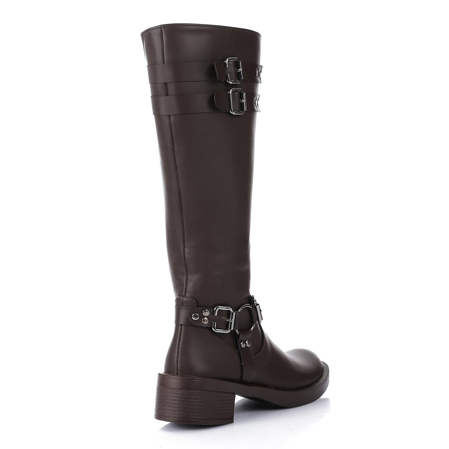 Faux Leather Solid Knee-High Boots - Brown