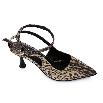 Satin Print Kitten Heel Shoes – Leopard