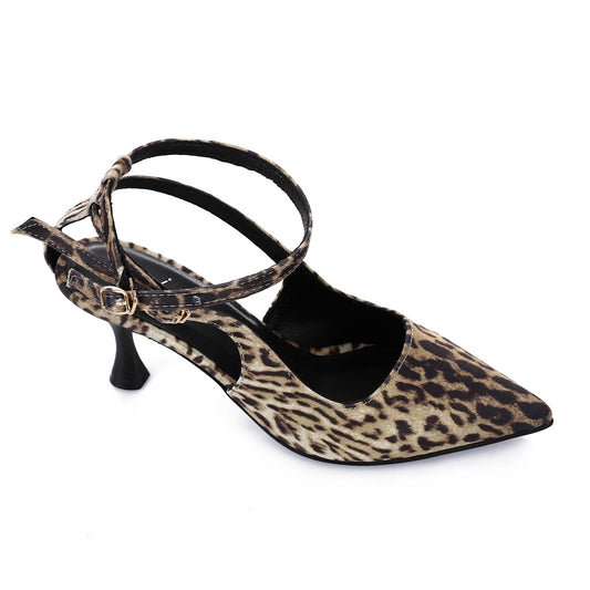 Satin Print Kitten Heel Shoes – Leopard