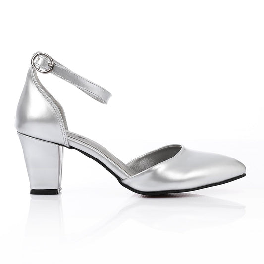 Patent Leather Heeled Shoes - Silver