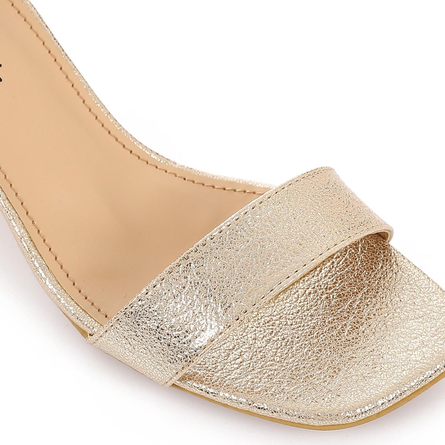 Faux Leather Low Heeled Ankle Strap Sandals - Gold