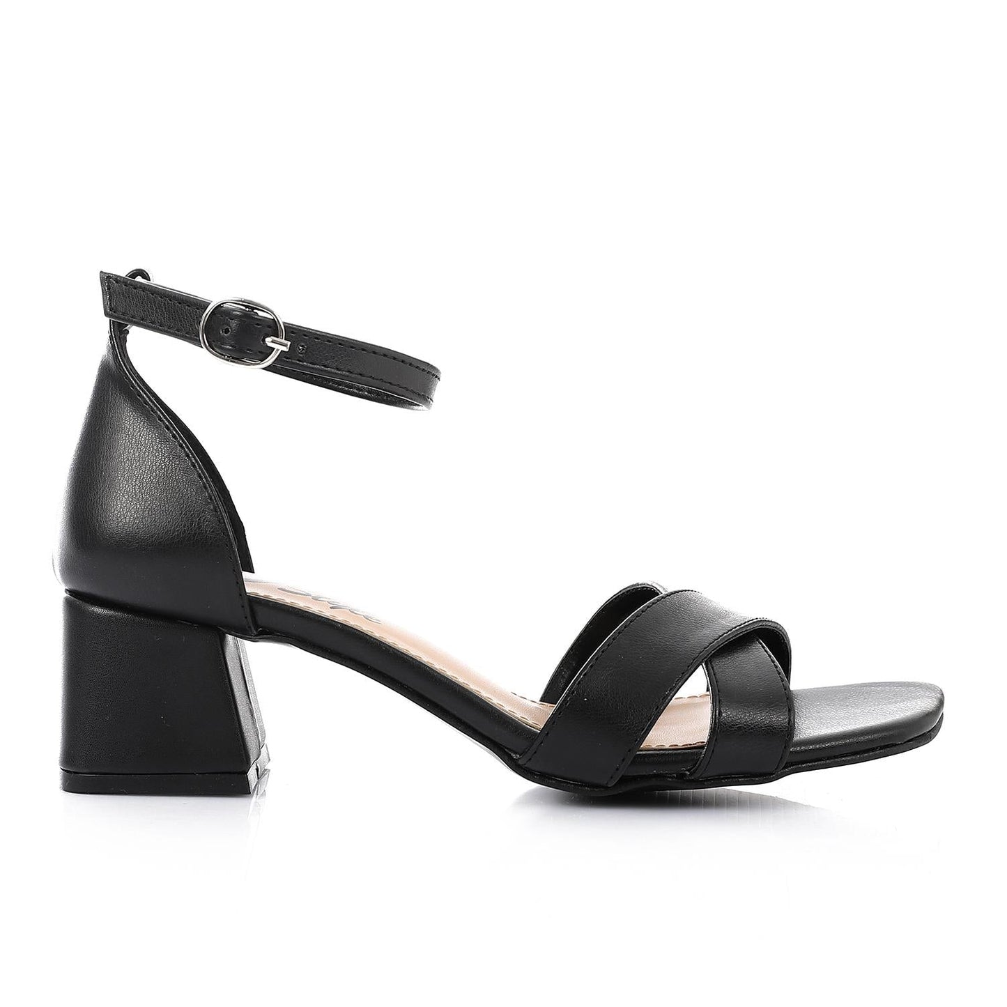 Faux Leather Solid Block Heel Sandals – Black