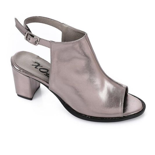 Faux Leather Solid Peep-Toe Sandals - Silver