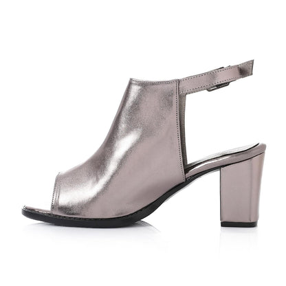 Faux Leather Solid Peep-Toe Sandals - Silver