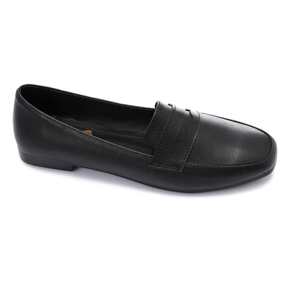 Leather Solid Flat Loafers – Black