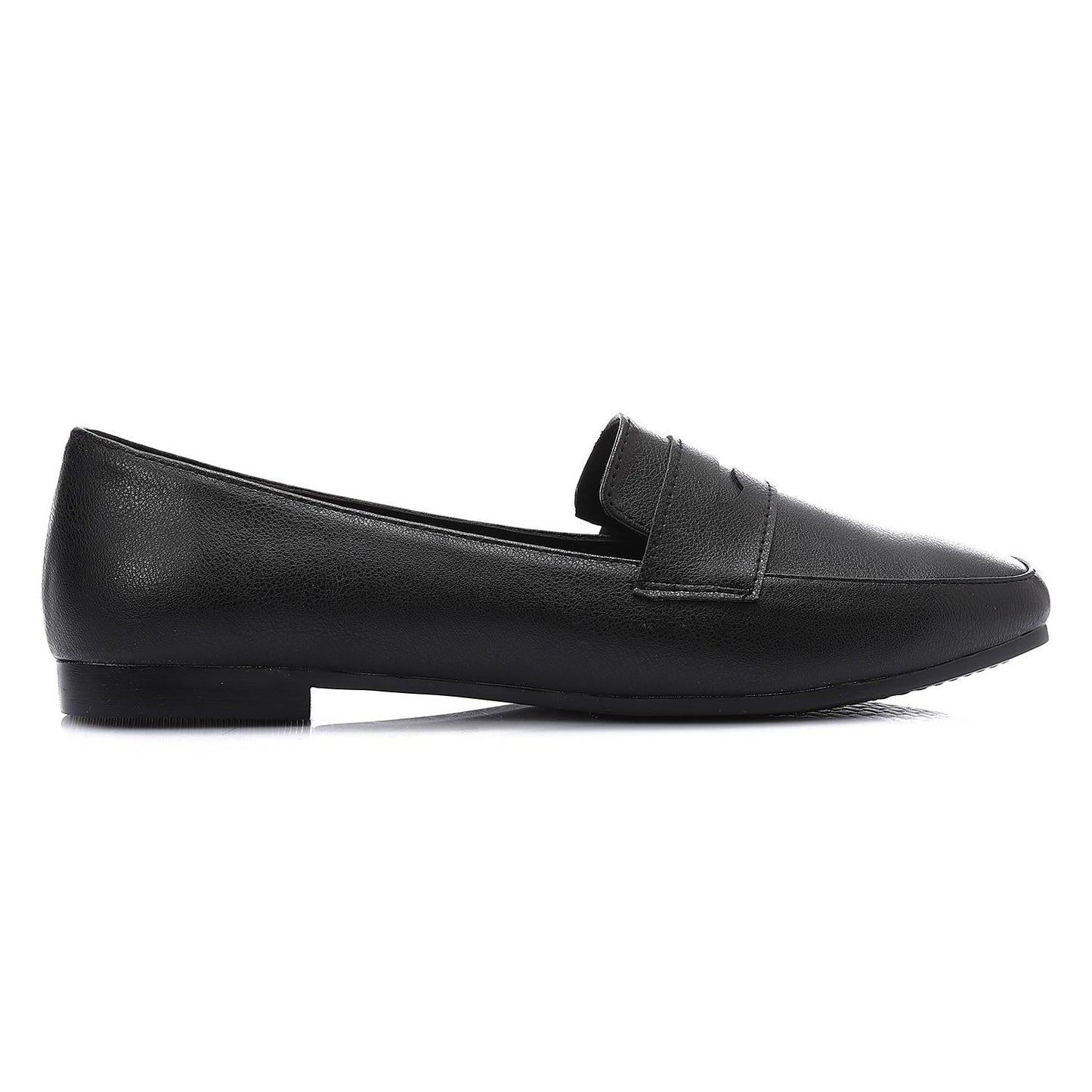 Leather Solid Flat Loafers – Black