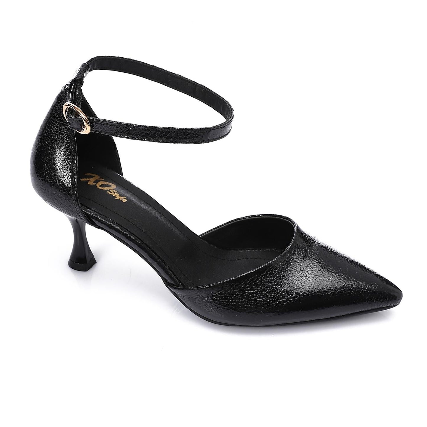 Faux Leather Pointed-Toe Kitten Heels - Black