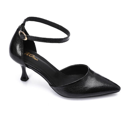 Faux Leather Pointed-Toe Kitten Heels - Black