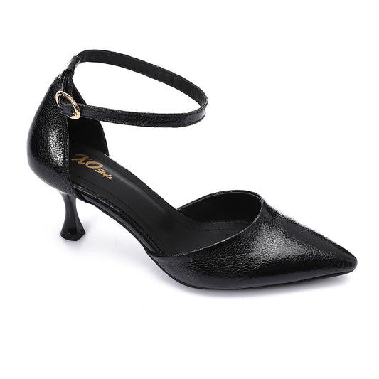 Faux Leather Pointed-Toe Kitten Heels - Black