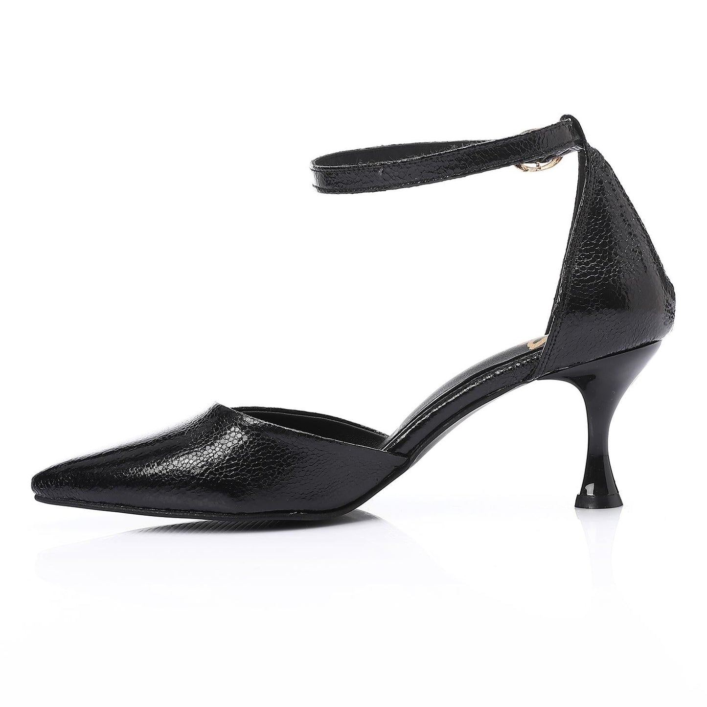 Faux Leather Pointed-Toe Kitten Heels - Black