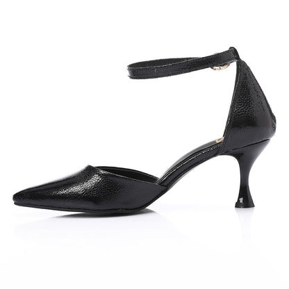 Faux Leather Pointed-Toe Kitten Heels - Black
