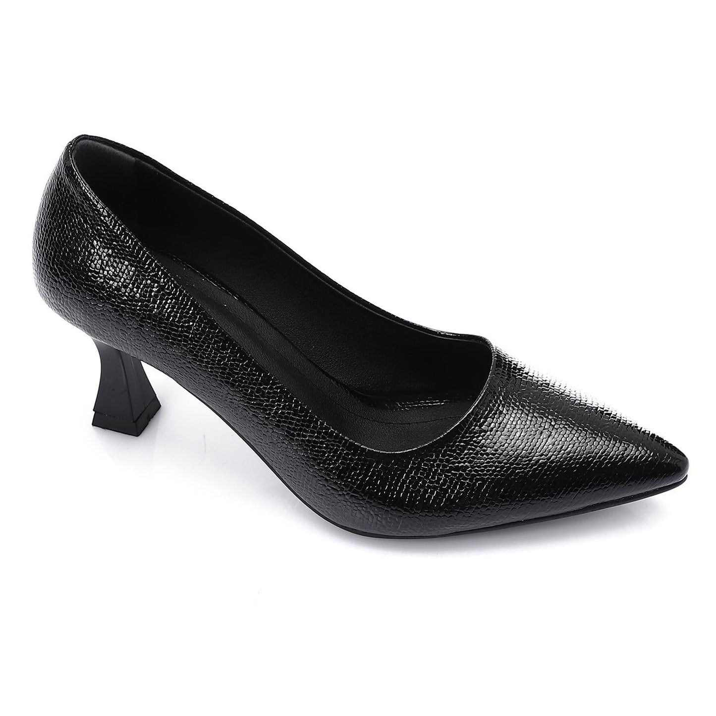 Faux Leather Pointed-Toe Sculptural Heel Pump - Black