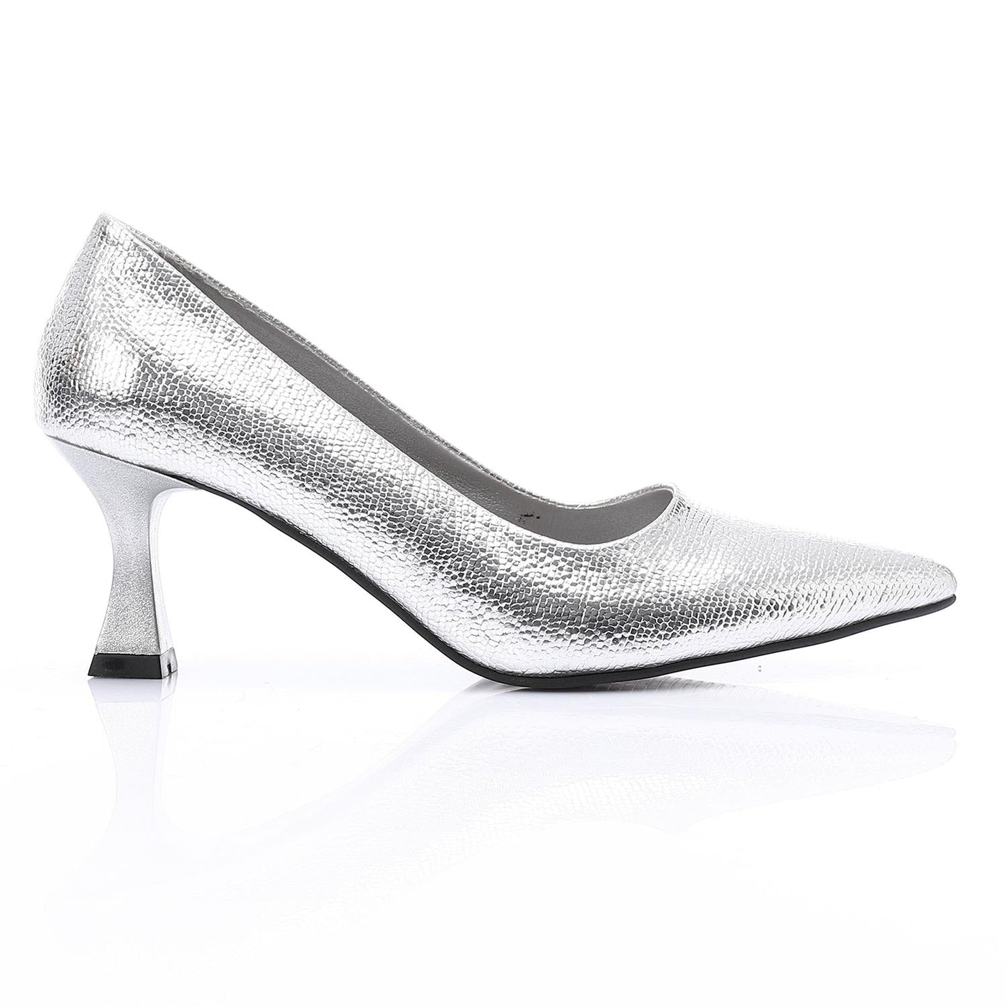 Faux Leather Pointed-Toe Sculptural Heel Pump - Silver