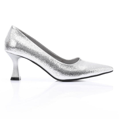 Faux Leather Pointed-Toe Sculptural Heel Pump - Silver
