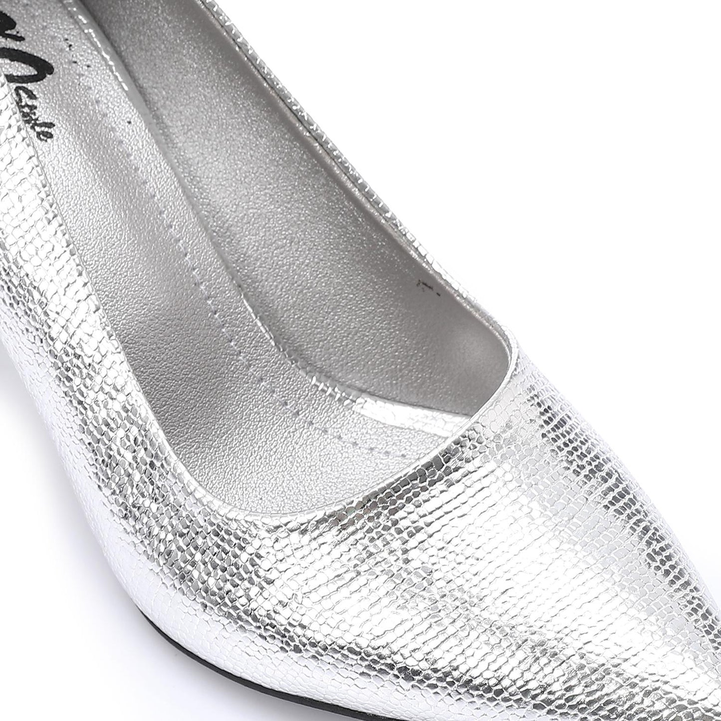 Faux Leather Pointed-Toe Sculptural Heel Pump - Silver
