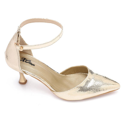 Faux Leather Pointed-Toe Kitten Heels - Gold