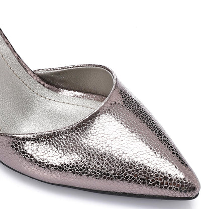 Faux Leather Pointed-Toe Kitten Heels - Smoky Grey