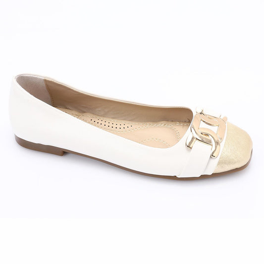 Leather Solid Ballet Flats – White