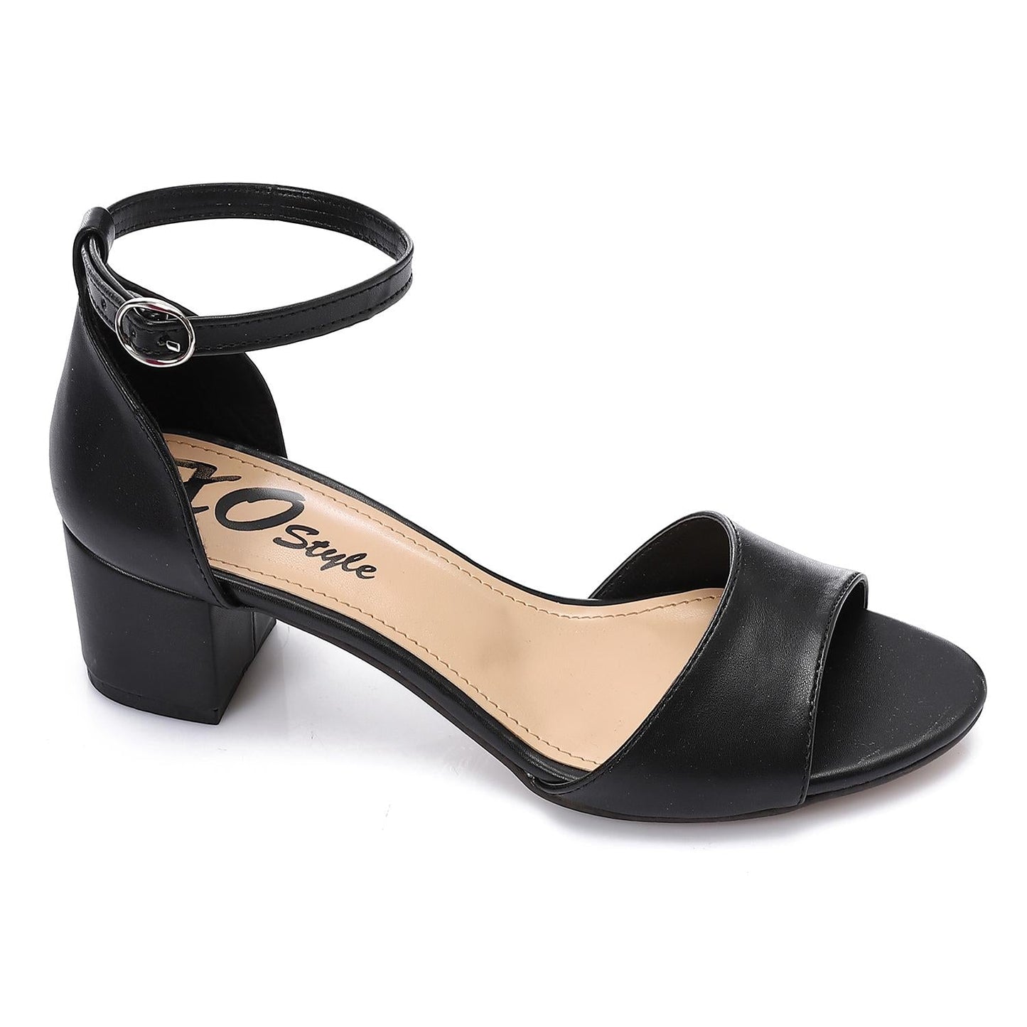 Faux Leather Solid Block Heel Sandals – Black