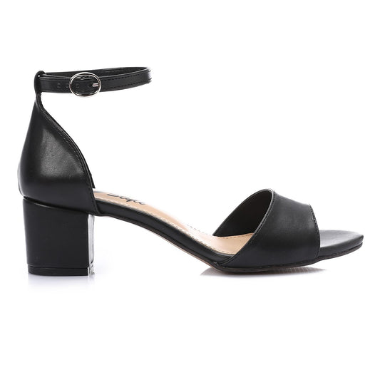 Faux Leather Solid Block Heel Sandals – Black