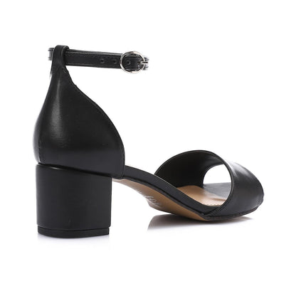 Faux Leather Solid Block Heel Sandals – Black